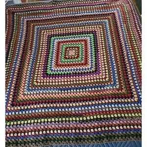 Vintage Hand Crocheted Afghan Blanket Striped Retro Couch Sofa Bed Throw 55 X 55